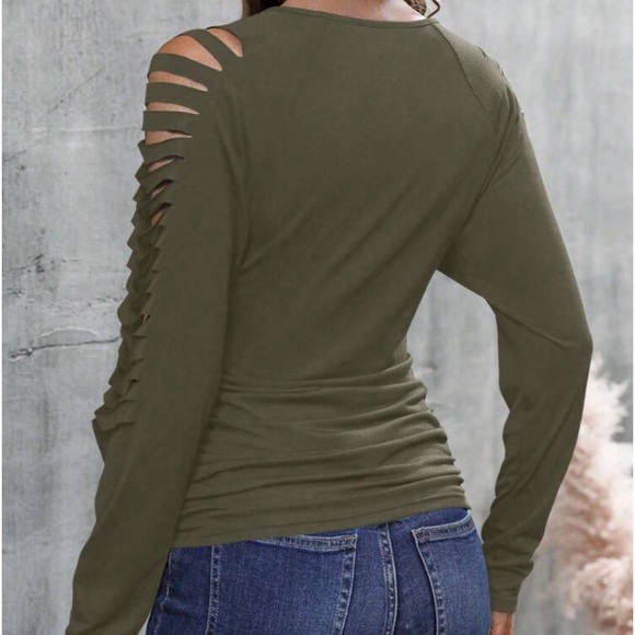 New solid ripped sleeve accent top~ - Picture 2 of 5